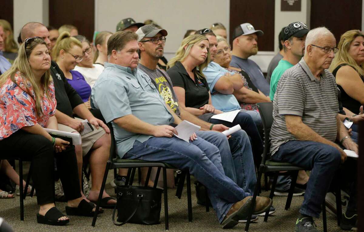 People attend the Santa Fe ISD trustees meeting Monday, July 16, 2018, in Santa Fe. They voted to install metal detectors in each of the district's schools.