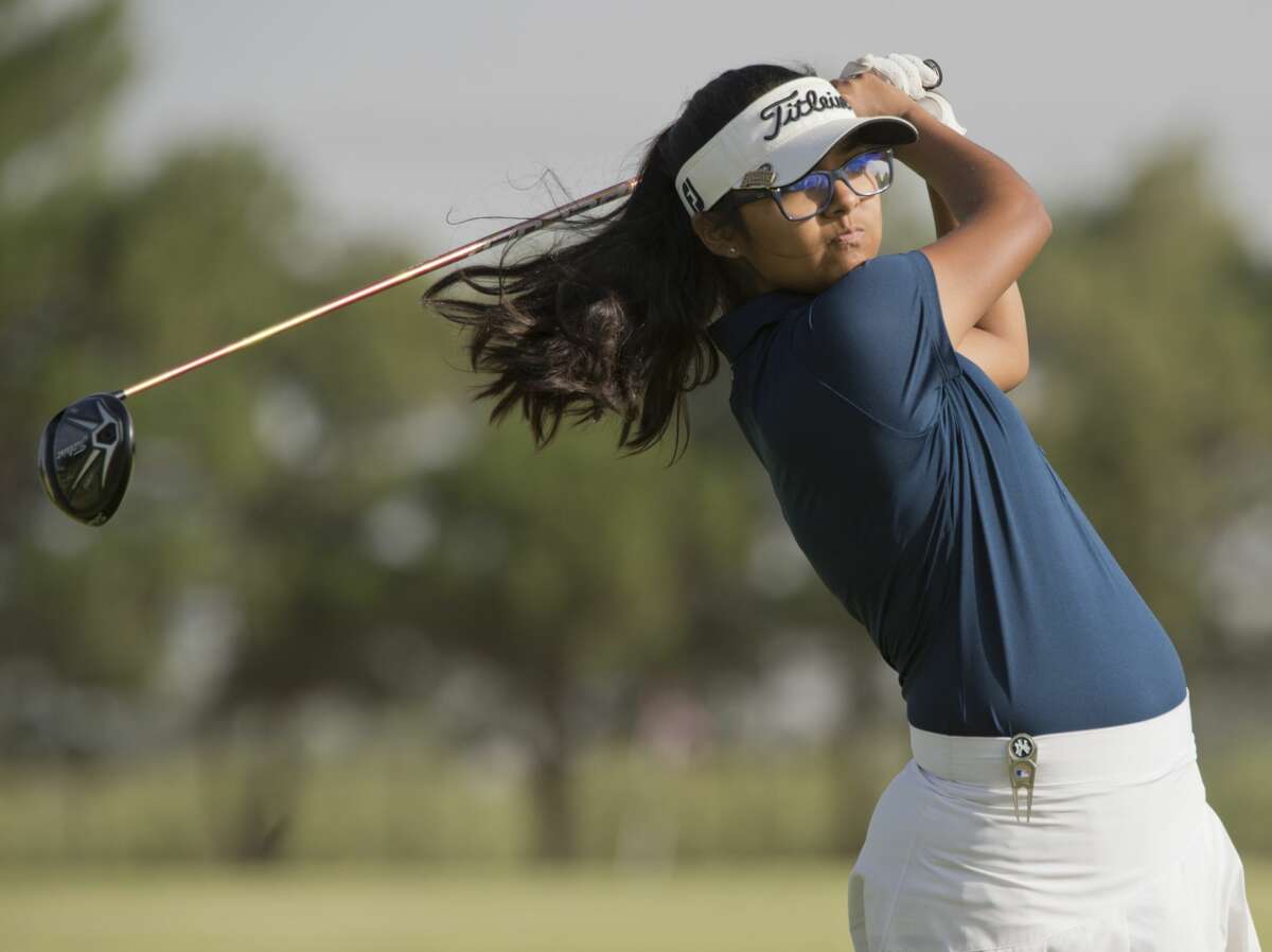 Anaya Perales tees off 07/17/18 in the first round of the Midland Women's City Golf Tournament at Ranchland Hills Golf Club. Tim Fischer/Reporter-Telegram