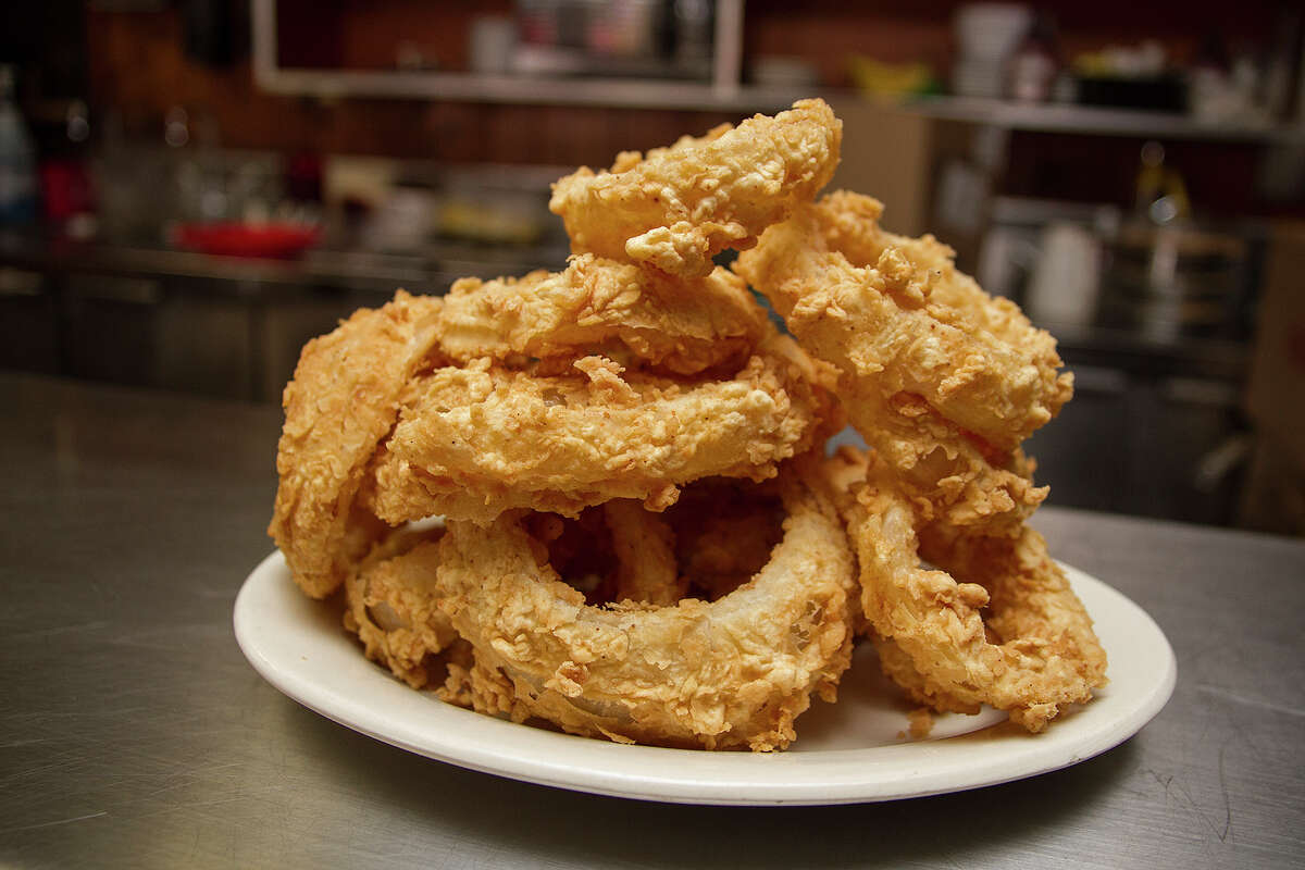 Onion Rings — De Weses's Tip Top Café Frontier Burger, Josephine Street (tied) Good Time Charlie's