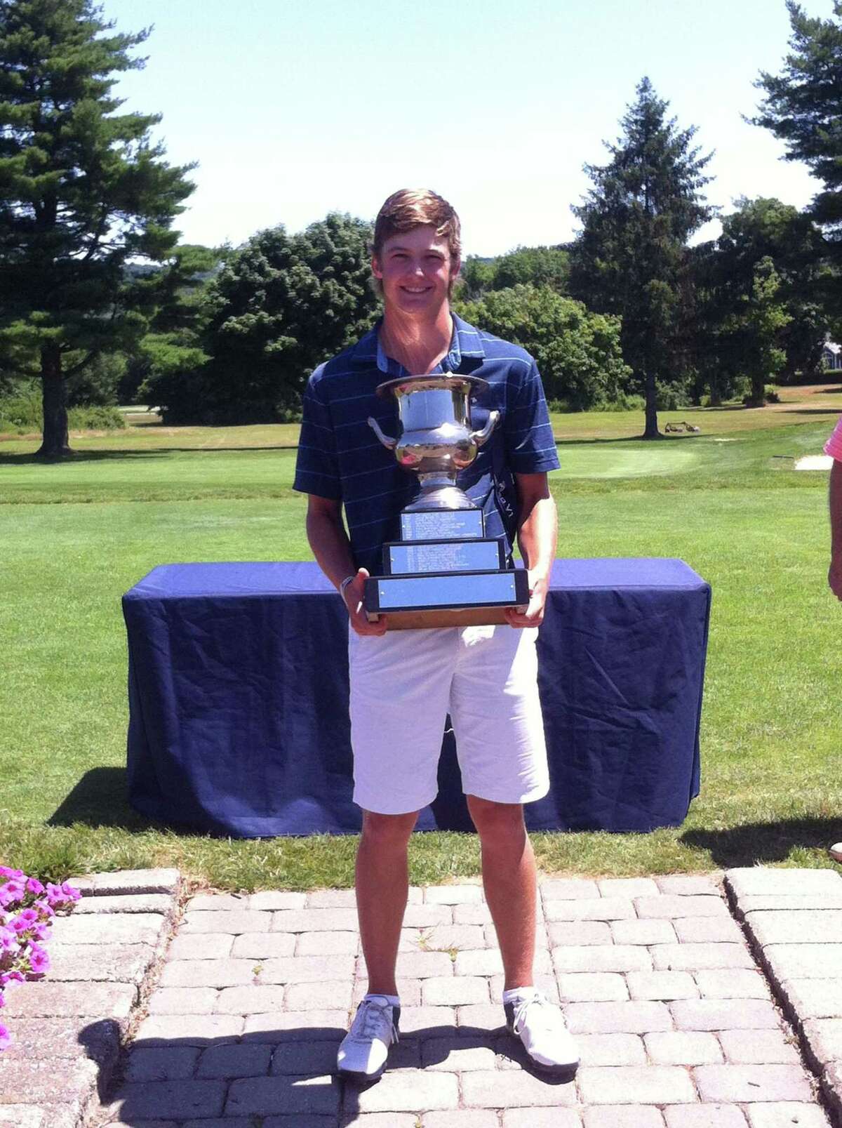 Connor Belcastro, a Brunswick School student and Rowayton resident, shown here after winning the 77th Connecticut Junior Amateur Championship on July 12, has advanced to the match play portion of the 101st Met Junior Championship.