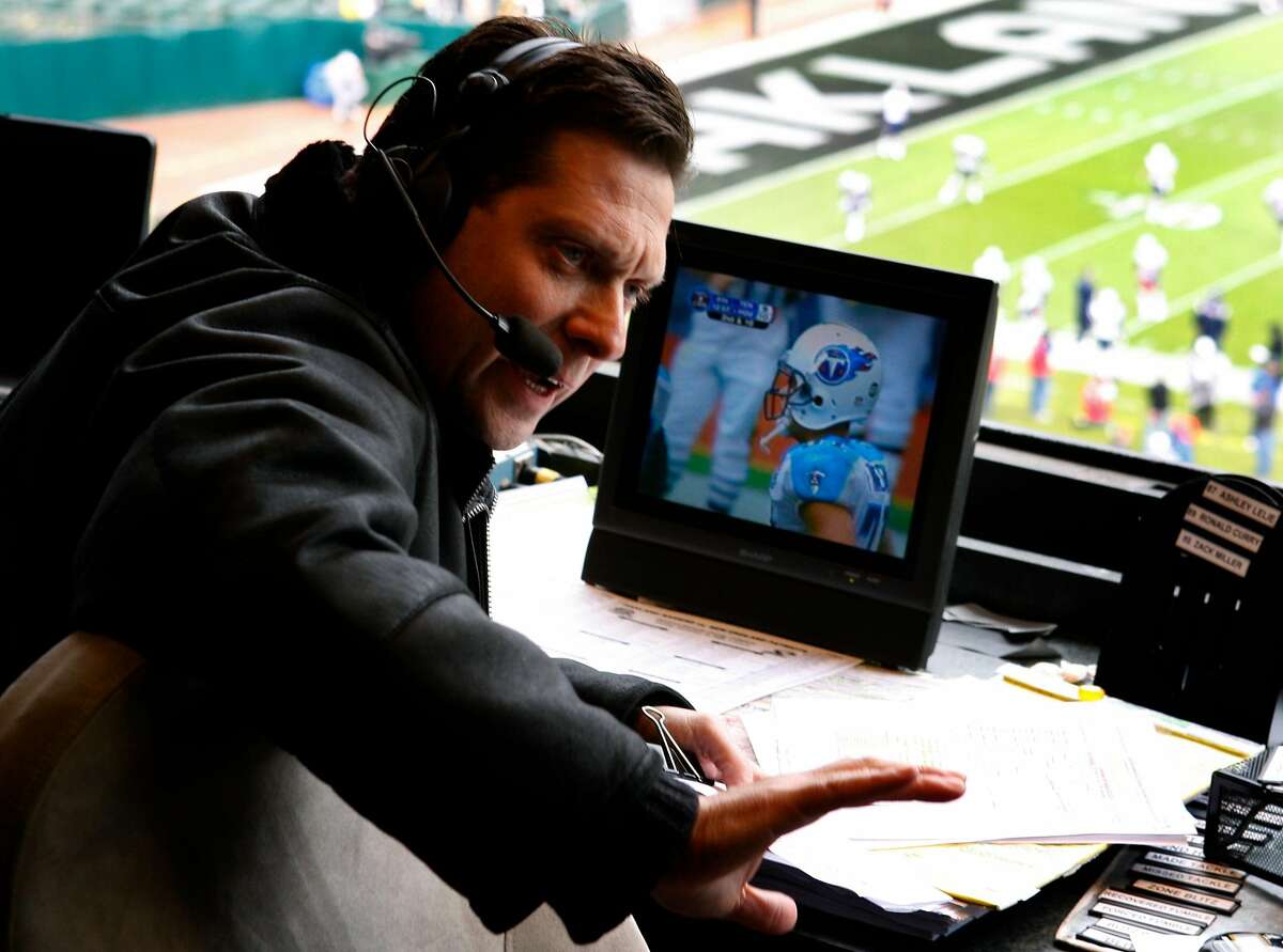 Then Oakland Raiders announcer Greg Papa prepares for a game on Dec. 14, 2008.