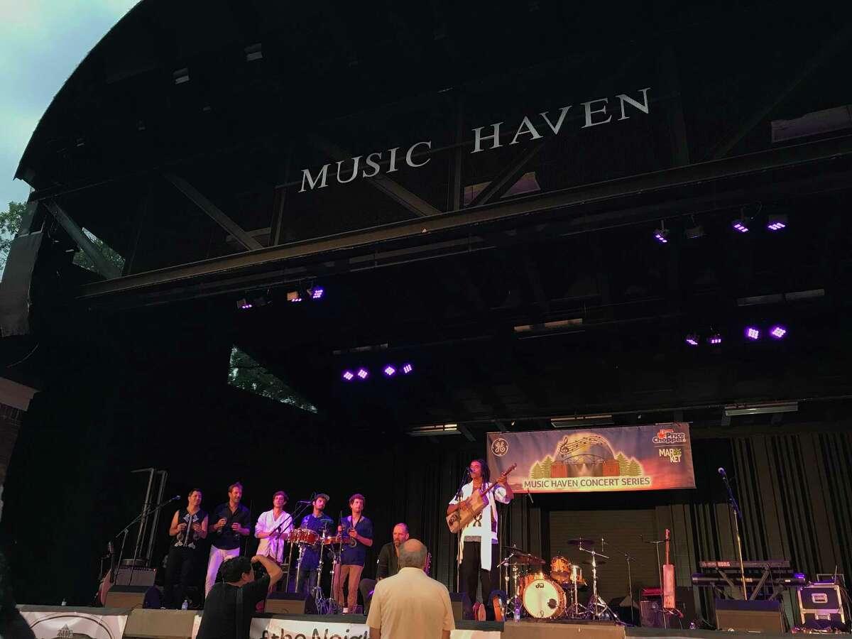 Gabacho Maroc on stage at the Music Haven (photo by Amy Biancolli)