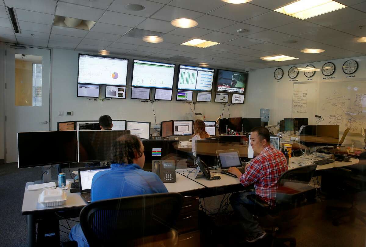 The master control room at StubHub is always busy. The offices of StubHub are off Howard Street in San Francisco, Calif. where they take up several floors over looking the new transit center.