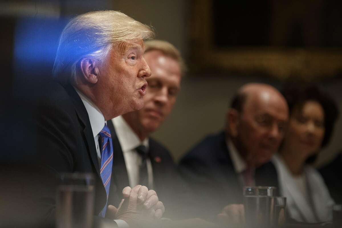 President Donald Trump speaks during a Cabinet meeting inside the Cabinet Room of the White House in Washington, July 18, 2018. (Tom Brenner/The New York Times)