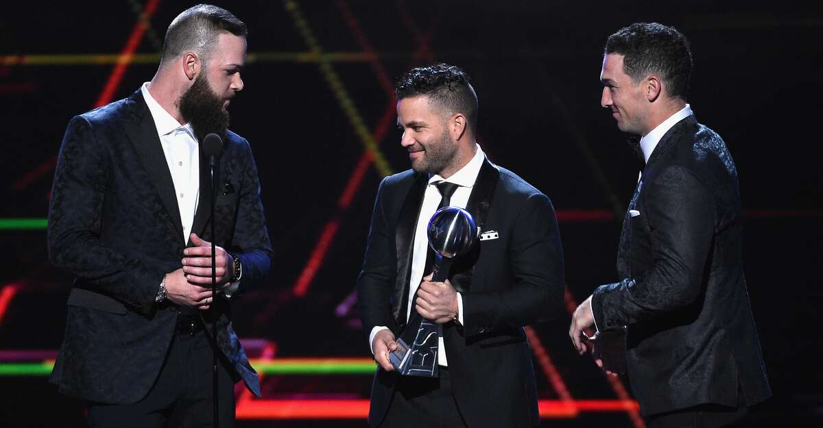 PHOTOS: A look at the celebrities and athletes at the ESPY Awards show LOS ANGELES, CA - JULY 18: (L-R) MLB players Dallas Keuchel, Jose Altuve and Alex Bregman of the Houston Astros accept the award for Best Team onstage at The 2018 ESPYS at Microsoft Theater on July 18, 2018 in Los Angeles, California. (Photo by Kevork Djansezian/Getty Images) Browse through the photos above for a look at the athletes and celebrities at the ESPY Awards show.