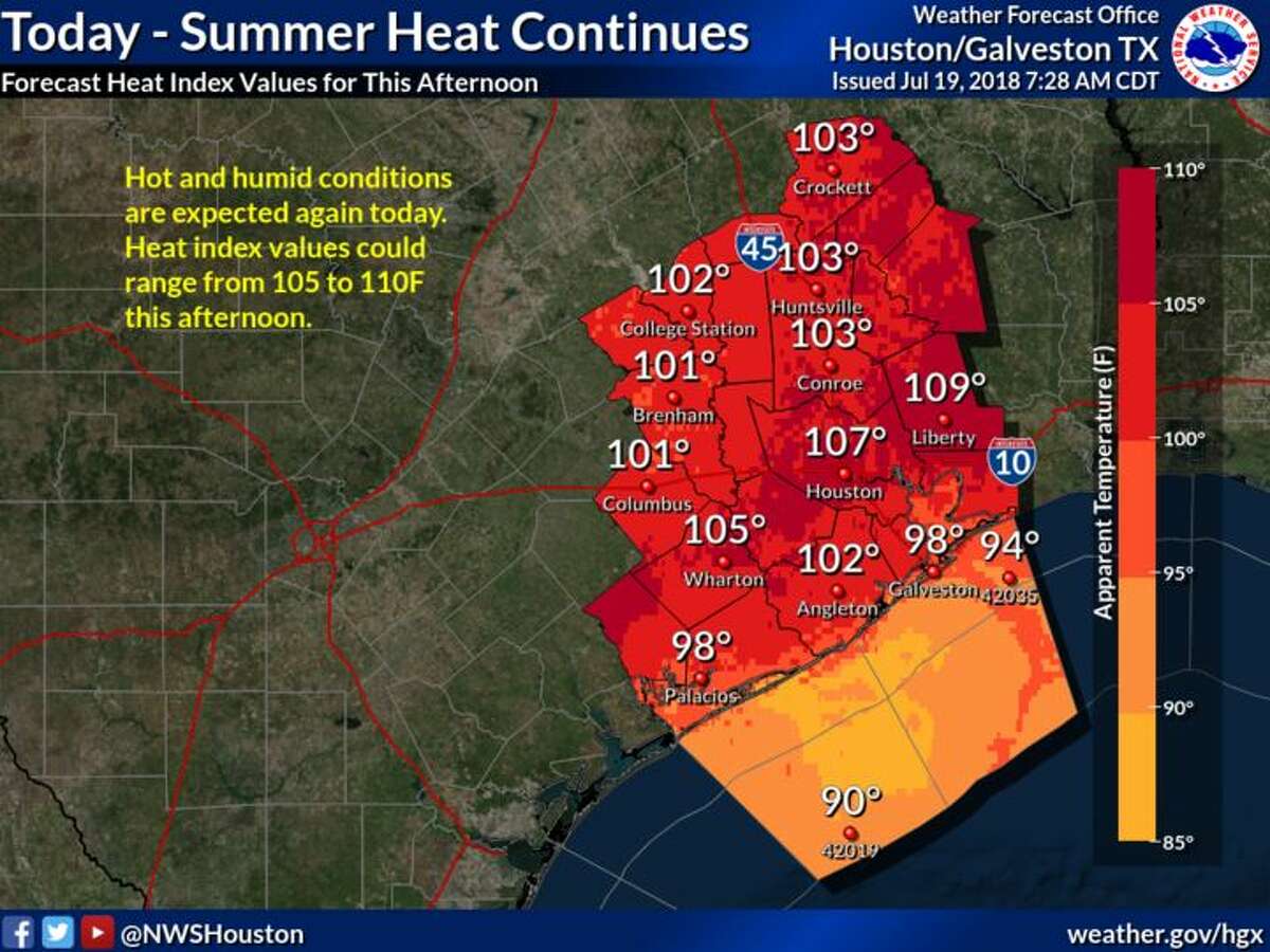 Heat index to reach triple digits in Houston-area today