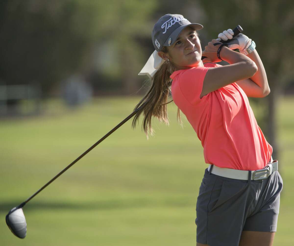 Faith DeLaGarza tees off 07/19/18 in the championship final round at Green Tree Country Club for the Midland Women's City Golf Tournament. Tim Fischer/Reporter-Telegram