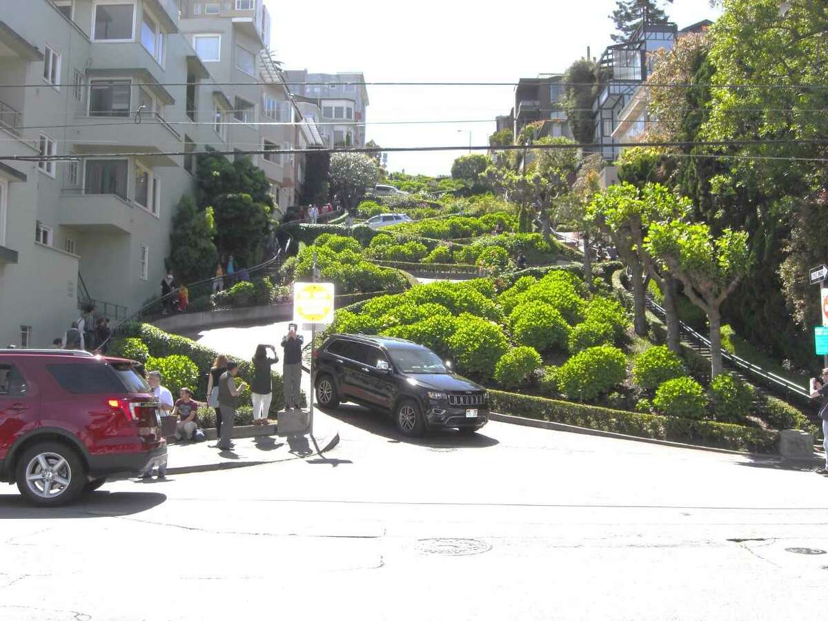 A stretch San Francisco's Lombard Street, frequently known as "the crookedest street in the world," offers a challenge for drivers. (Photo by Ronald Shapiro)