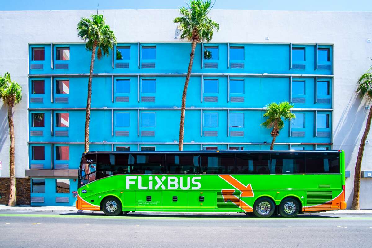 Interiors and exteriors of Flixbus buses that travel between SF, LA and several other US cities