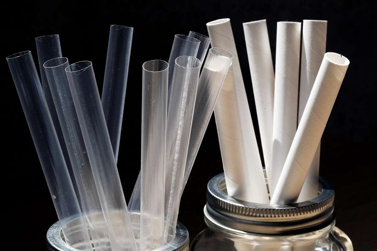 Compostable straw alternatives being tested at the Boba Guys store in San Francisco , Calif., on Monday, July 16, 2018. Board of Supervisors votes tomorrow on a plastic-straw ban that would go into effect at the end of July. It may have a large impact on the city's hundreds of shops and restaurants that serve bubble tea, because there are so few alternatives to the fat plastic straws essential to drinking the beverage. Boba Guys has done a ton of research on alternatives.