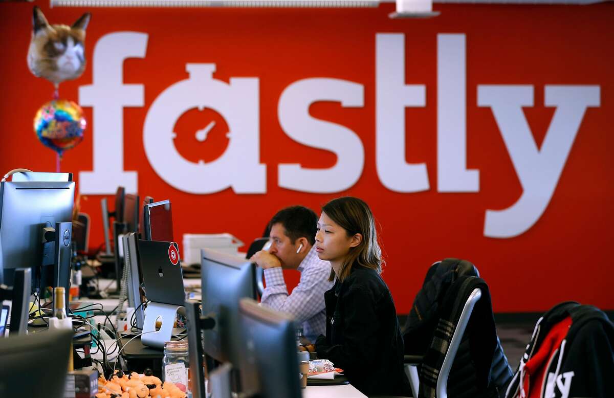 Employees work on the third floor at Fastly offices in San Francisco, Calif. on Friday, July 20, 2018.