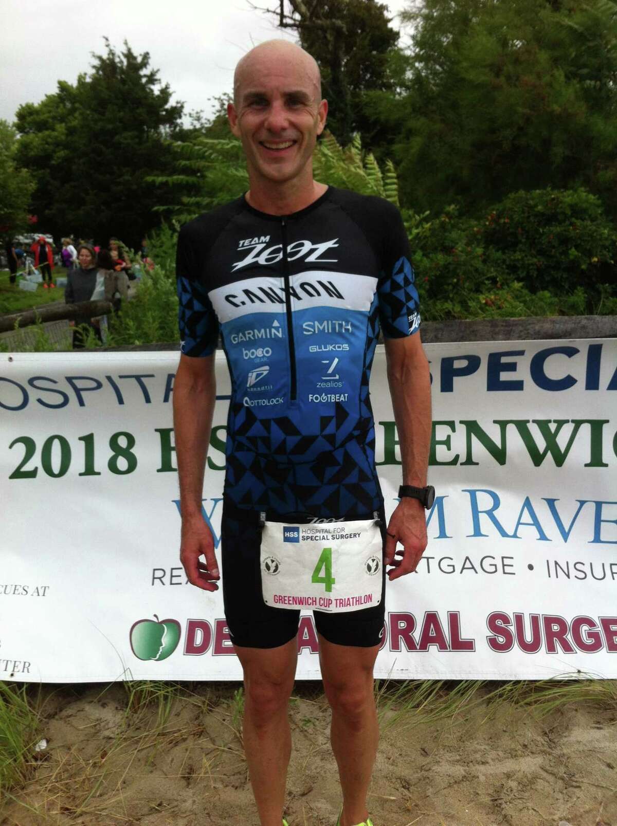 Gus Ellison of Rowayton won the Hospital for Special Surgery Greenwich Cup Triathlon Sunday at Greenwich Point.