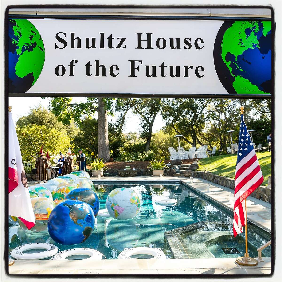 Stanlee Gatti-designs match the Shultz's global Future Summit theme at their Stanford home. July 19, 2018.