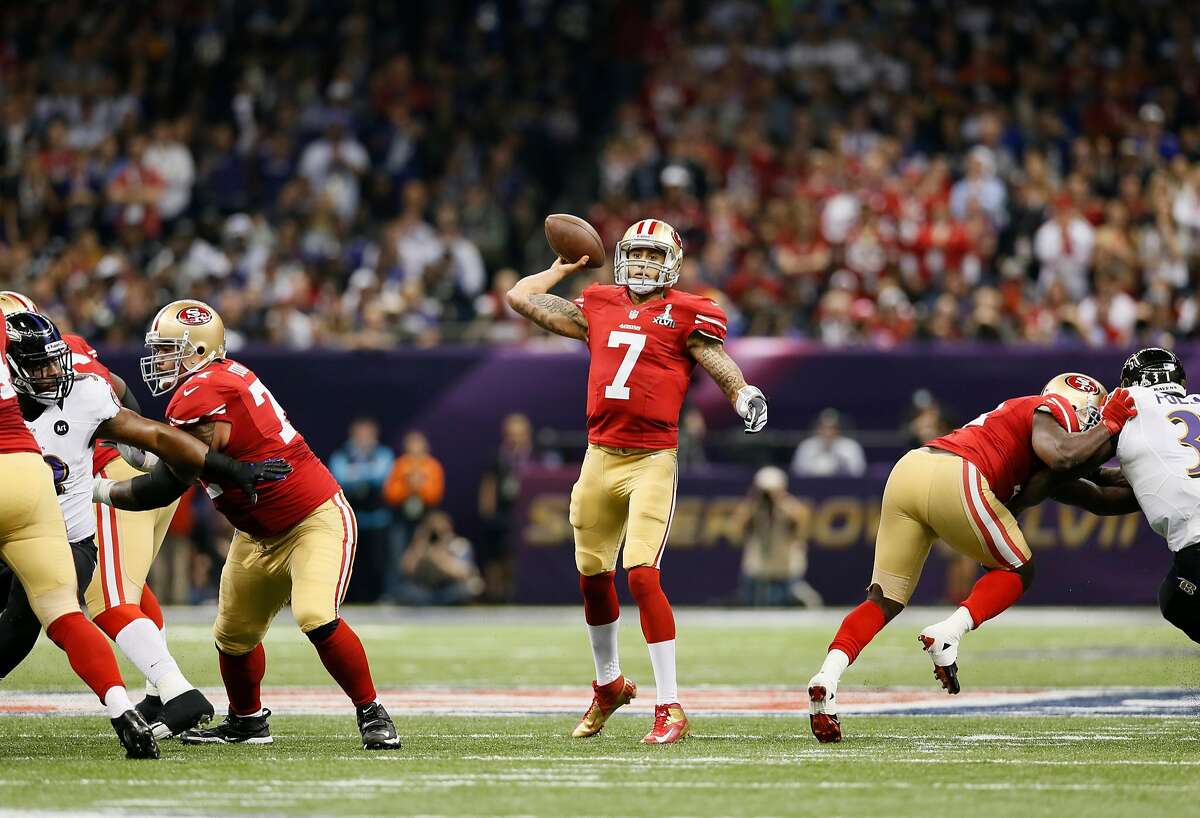 2017 - Kaepernick's contract is not renewed, and he remains unsigned, despite impressive statistics from the previous season. Above, he throws downfield during Super Bowl XLVII on February 3, 2013 in New Orleans, La.