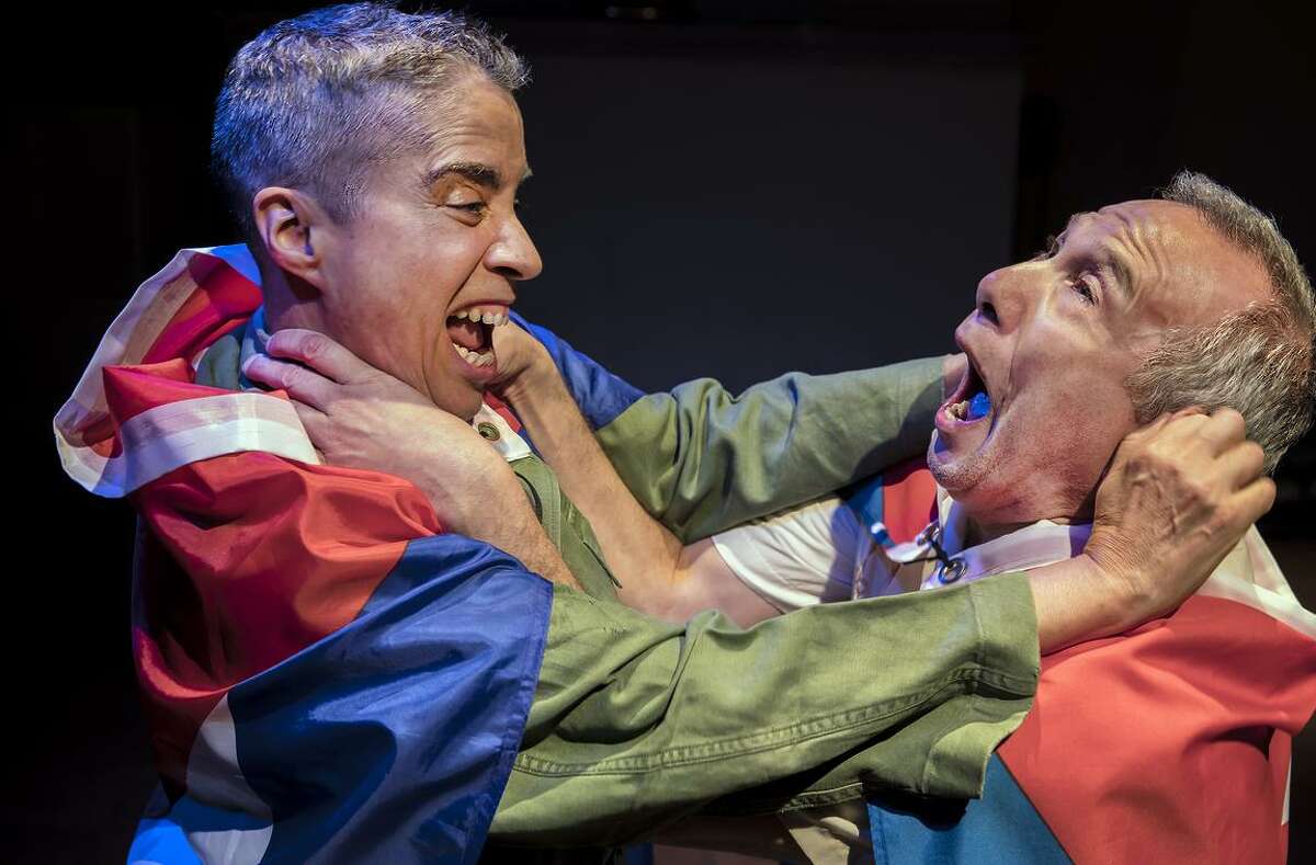 El Comandante (Marga Gomez, left) and Goyo (Steve Ortiz) are two rivals headed for a showdown in Central Works’ “King of Cuba.”