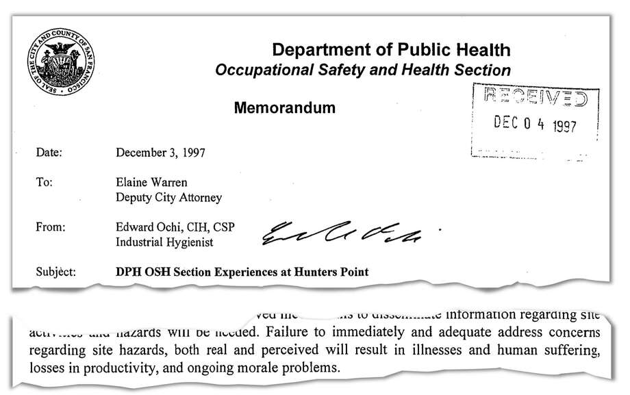 In December 1997, an industrial hygienist with the city health department warned of serious problems at Building 606 and the consequences of not addressing them.