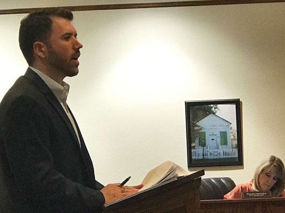 FILE PHOTO Project Engineer Chris Roznovsky with Jones and Carter provides an update on the Buffalo Springs Bridge repair project Tuesday, Nov. 15 at City Hall in Montgomery.