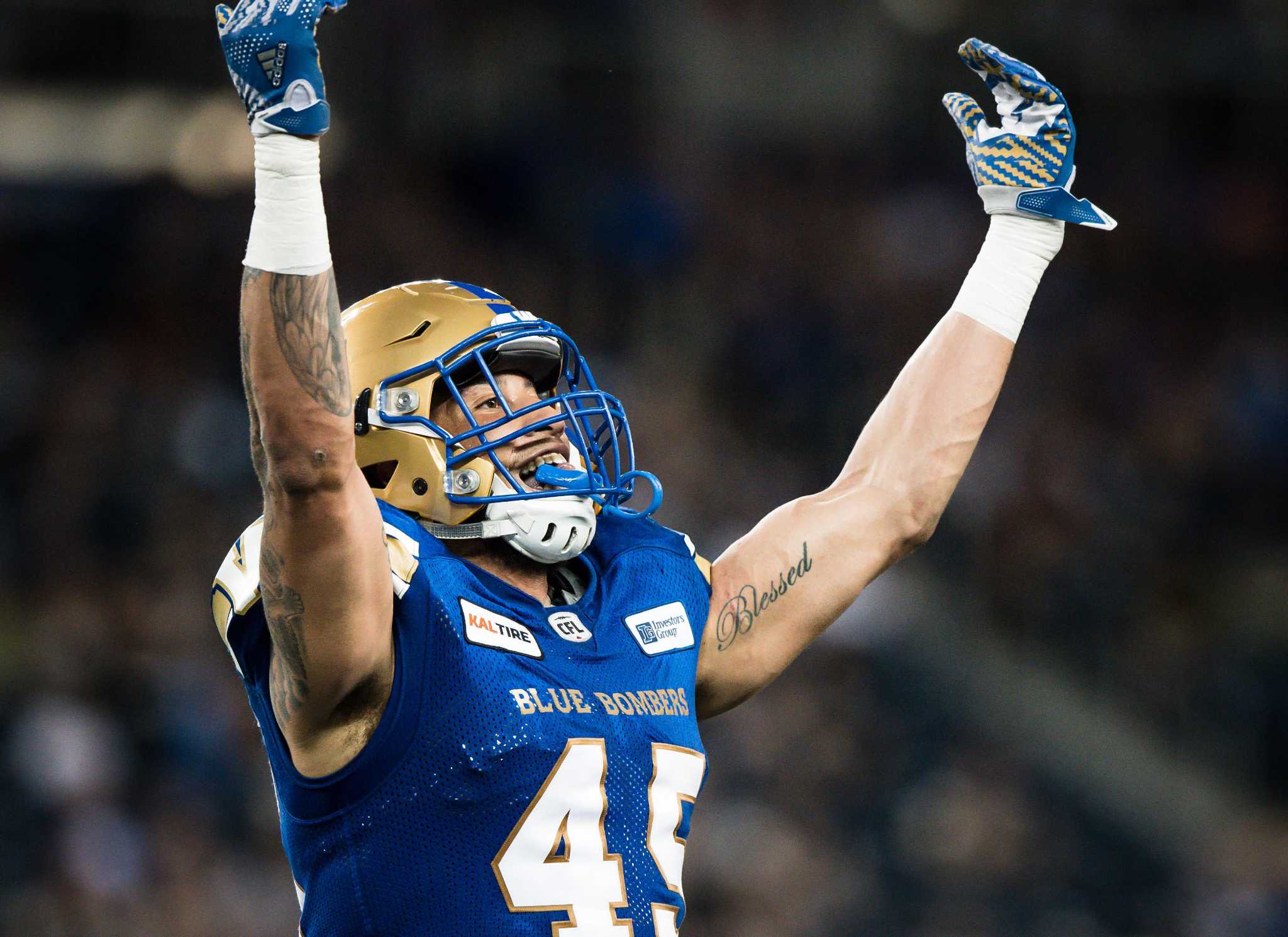 PHOTOS: Winnipeg Blue Bombers, Middletown native Santos-Knox stops home