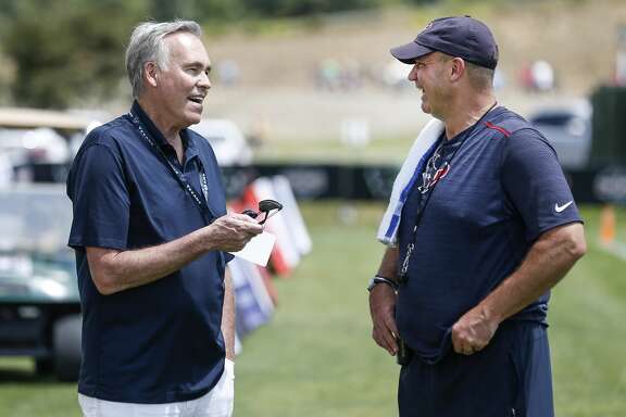 Houston Rockets head coach Mike D'Antoni, left, talks to Houston Texans head coach Bill O'Brien following Texans practice during training camp at the Greenbrier Sports Performance Center on Saturday, July 28, 2018, in White Sulphur Springs, W.Va.