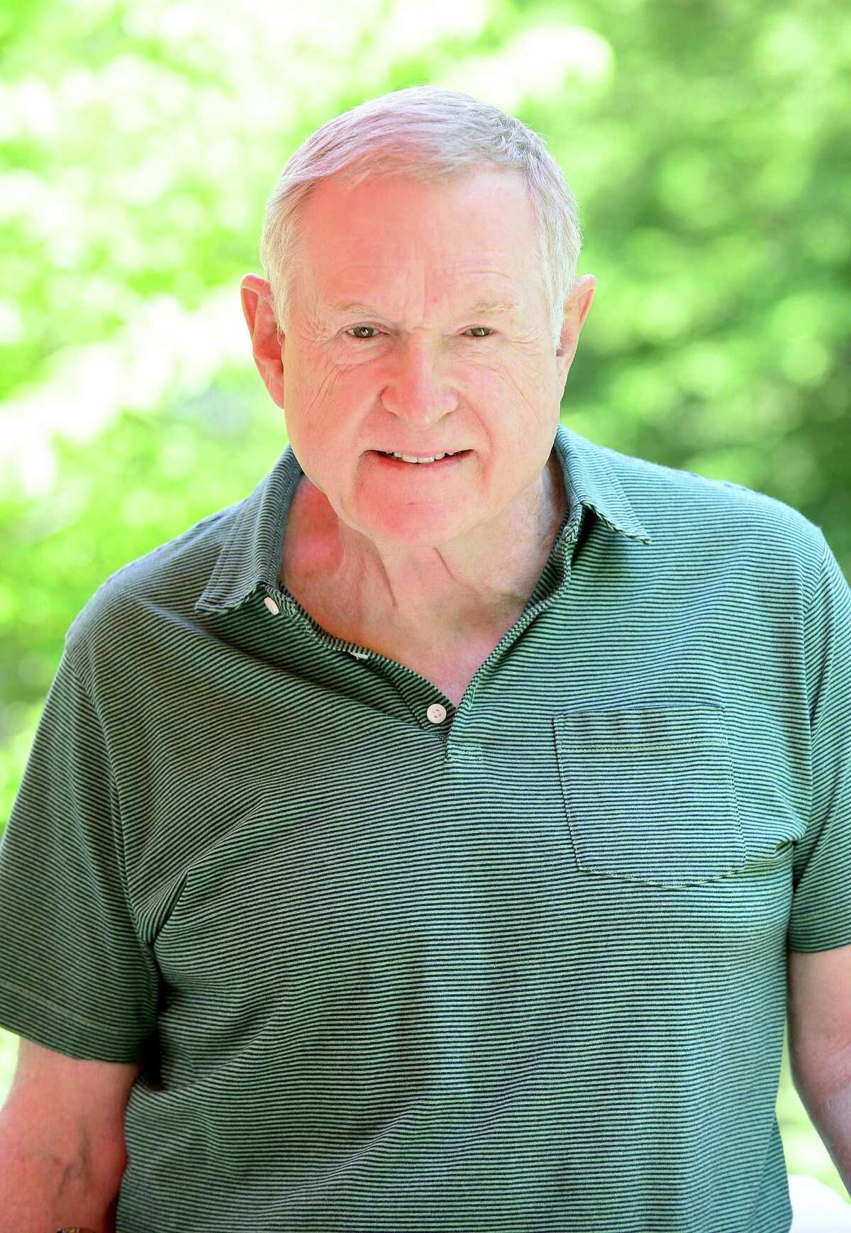 FILE — Hank Cuthbertson is photographed on May 30, 2018 at his home in Stamford, Connecticut. After losing a hard-fought plea for the city to turn down the Life Time gym in a Turn of River Office Park, which is across from his property that back up to Sterling Lake, neighbors of Cuthbertson started a petition for the Board of Representatives to overturn it.