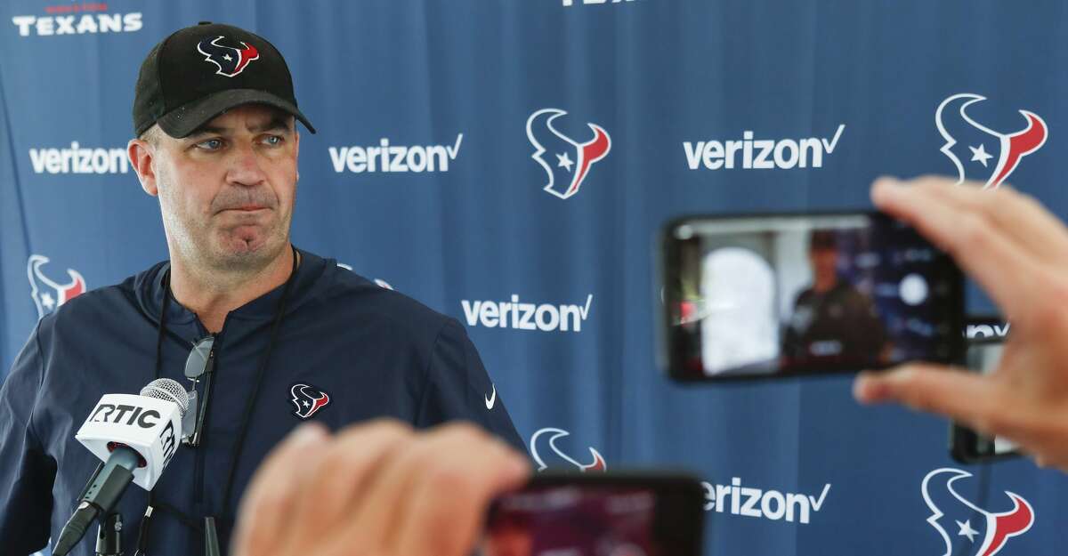 Houston Texans head coach Bill O'Brien holds a post-practice news conference during training camp at the Greenbrier Sports Performance Center on Sunday, July 29, 2018, in White Sulphur Springs, W.Va.
