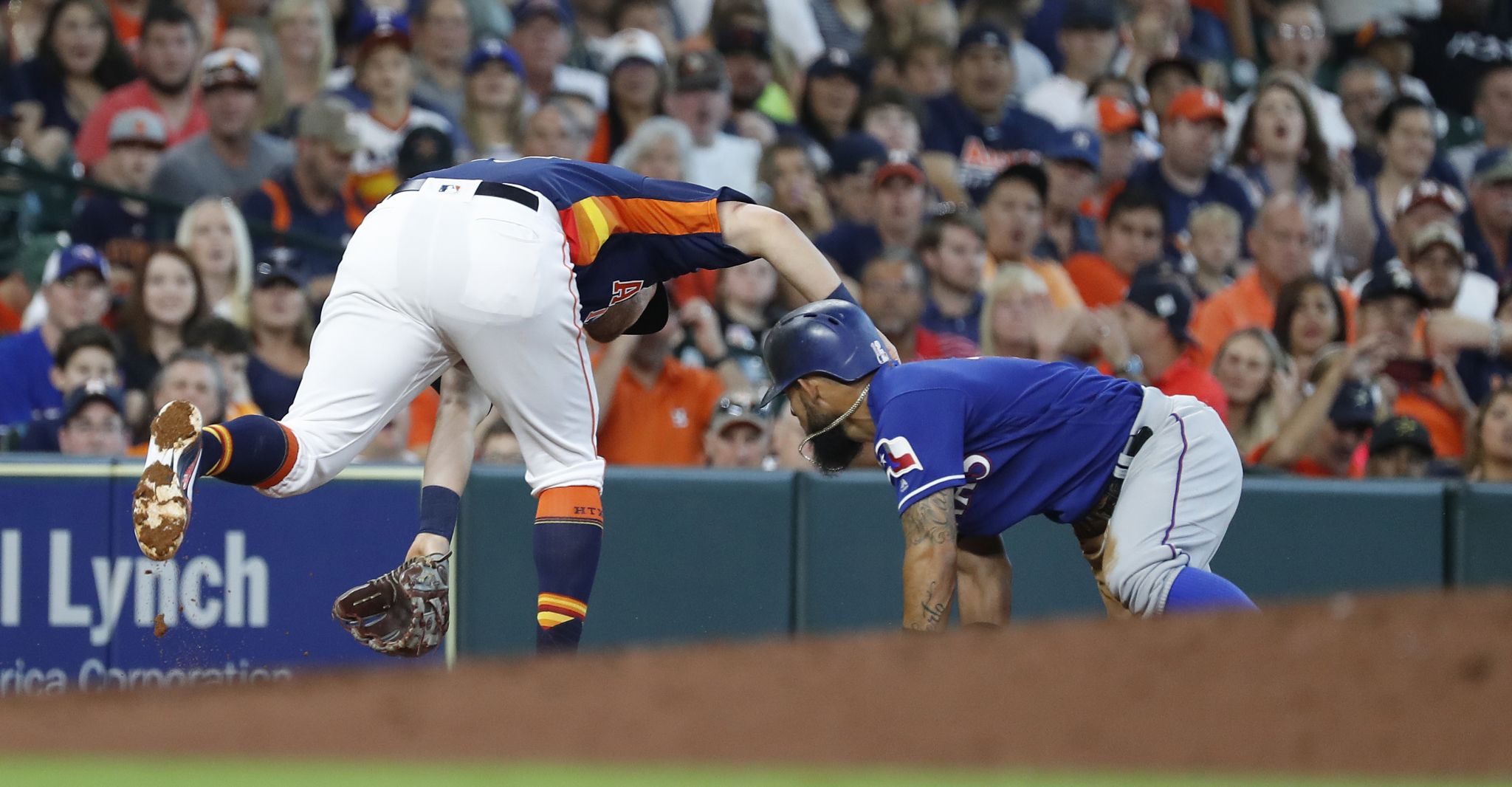 Baseball gets stuck in Rougned Odor's jersey during Rangers