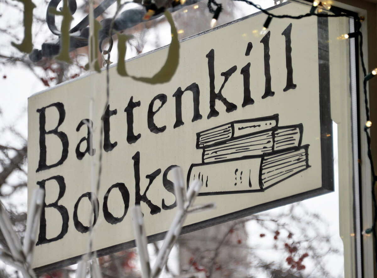 Sign outside Battenkill Books Tuesday Jan. 6, 2015, in Cambridge, NY. Owner Connie Brooks recently got a grant from author James Patterson to expand her independent bookstore. (John Carl D'Annibale / Times Union)