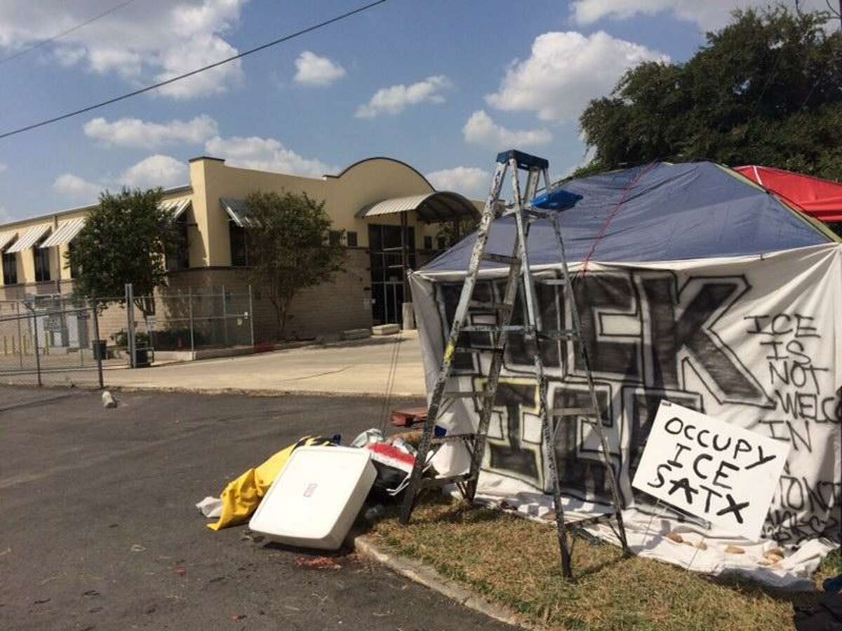 The Occupy ICE SATX encampment, set up outside of a northeast ICE processing facility. The camp had been up for ten days as of Saturday.