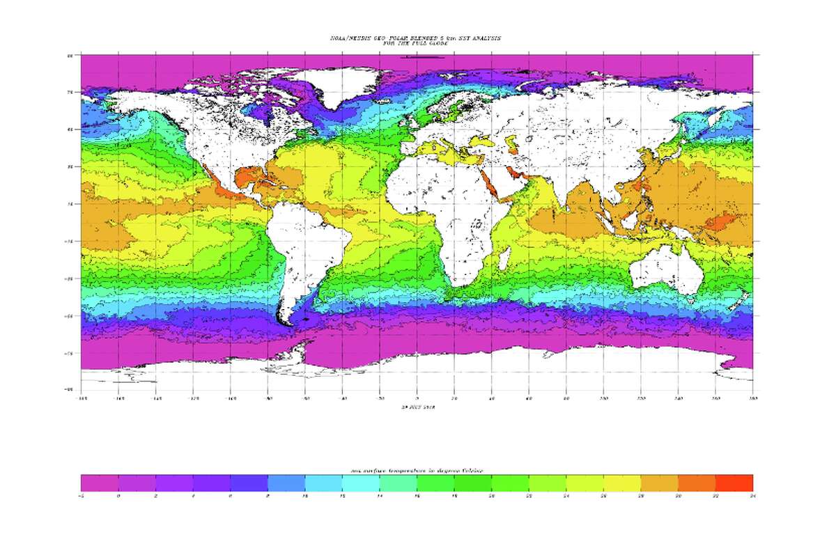 2018年7月30日全球海温等高线图。
