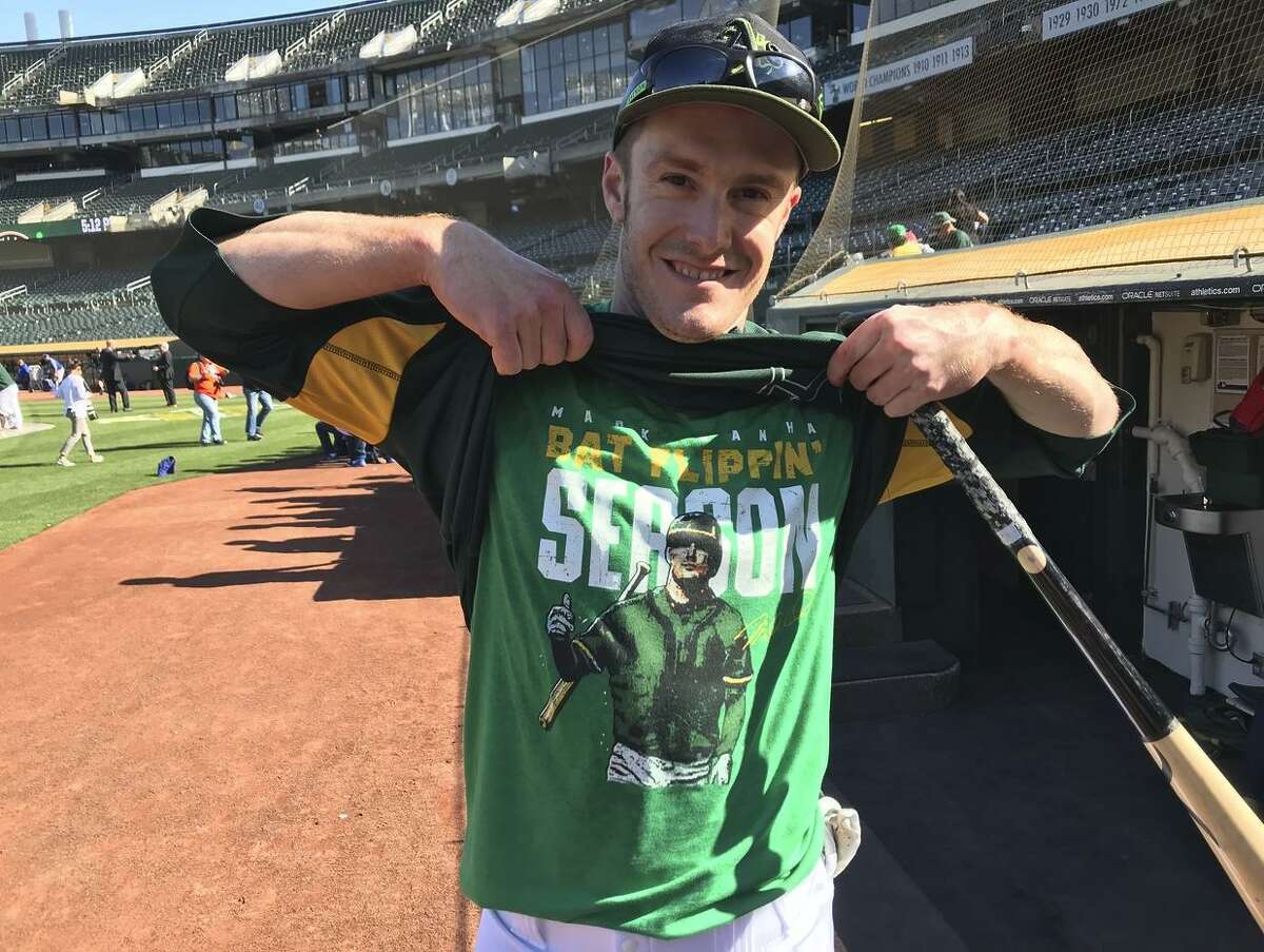 Mark Canha: Neon Bat Flip Shirt - MLBPA - Athlete Logos + BreakingT