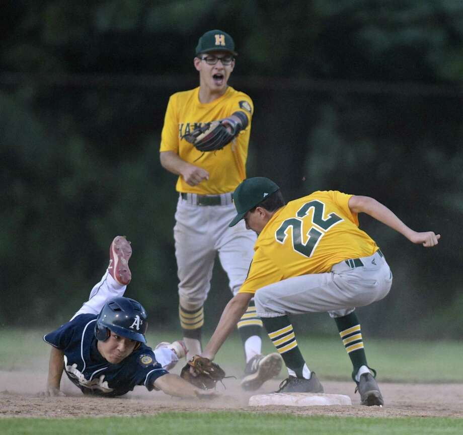 Junior Legion Hamden Topples Bethel In State Quarterfinals Newstimes Hamden S Matthew Desroches 22 Tags Out Bethel Shawn Sato At Second With A