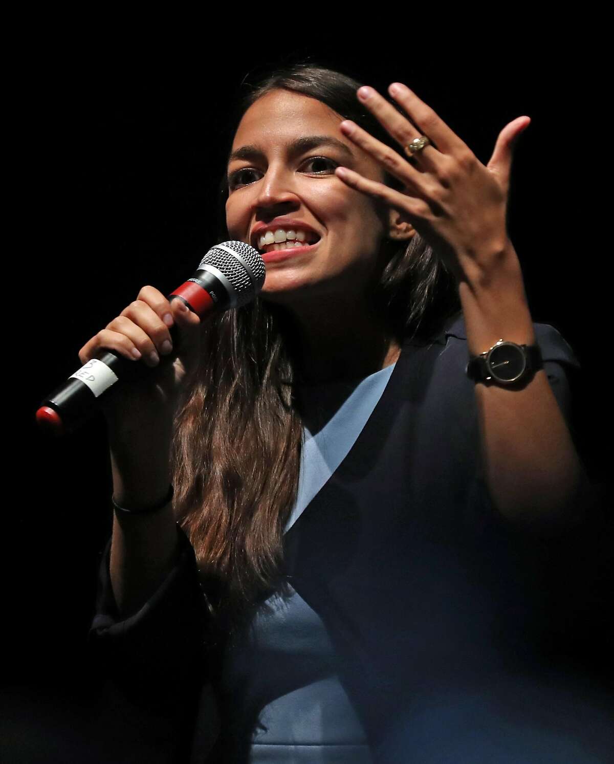 Alexandria Ocasio Cortez speaks to crowd at San Francisco Progressive Alliance event at Gray Area Grand Theater in San Francisco, Calif. on Tuesday, July 31, 2018.