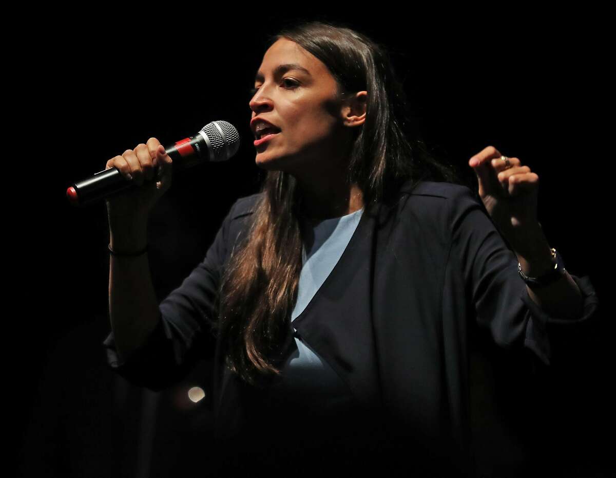 Alexandria Ocasio-Cortez speaks to crowd at San Francisco Progressive Alliance event at Gray Area Grand Theater in San Francisco, Calif. on Tuesday, July 31, 2018.