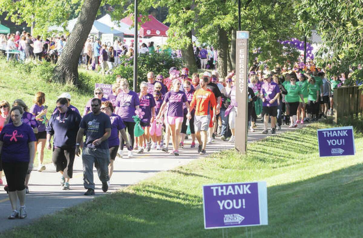 A long line of participants heads out at the start of the 2015 Walk to End Alzheimer’s at Southern Illinois Univeristy Edwardsville. This year’s walk will take place Sept. 22.