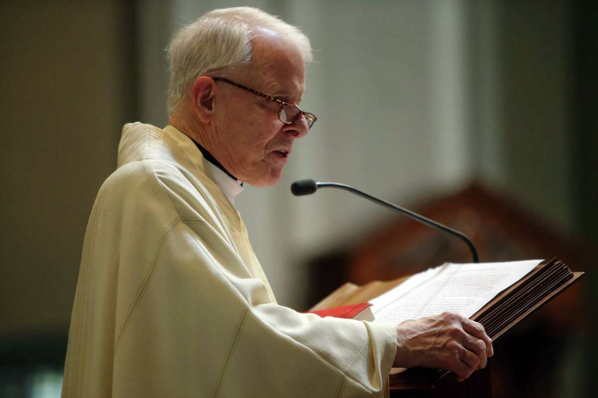 Pastor of St. James Cathedral Fr. Michael Ryan give the homily during a funeral mass for former Seattle Archbishop Raymond G. Hunthausen, Wednesday, Aug. 1, 2018. "He never preached a word he didn't live."