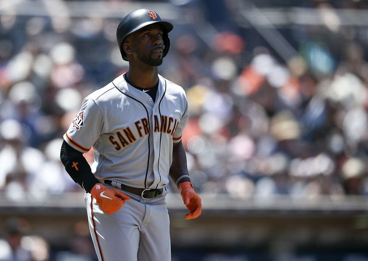 San Francisco Giants' Andrew McCutchen in action during the third inning of a baseball game against the San Diego Padres in San Diego, Tuesday, July 31, 2018. (AP Photo/Kelvin Kuo)