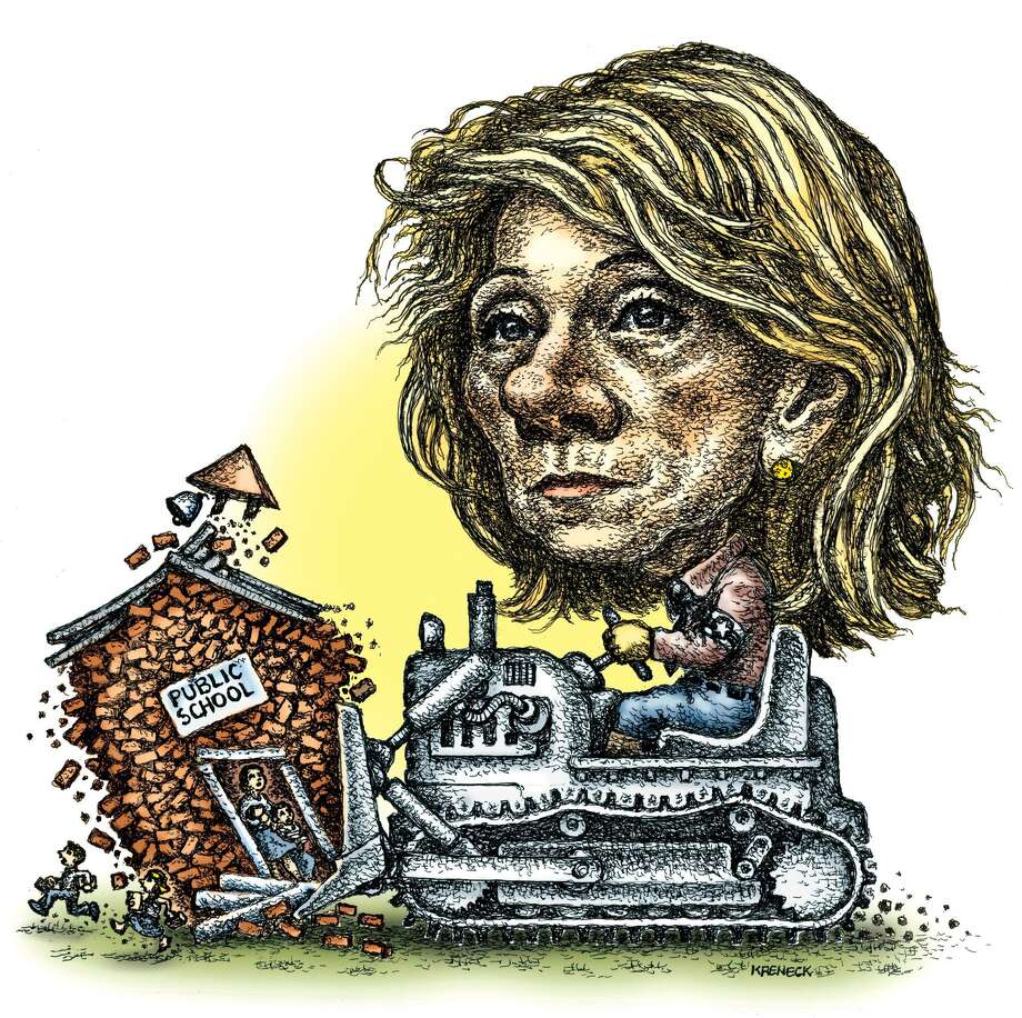 This artwork by Kevin Kreneck refers to Betsy DeVos and how she might change and influence the Department of Education. Photo: Kevin Kreneck