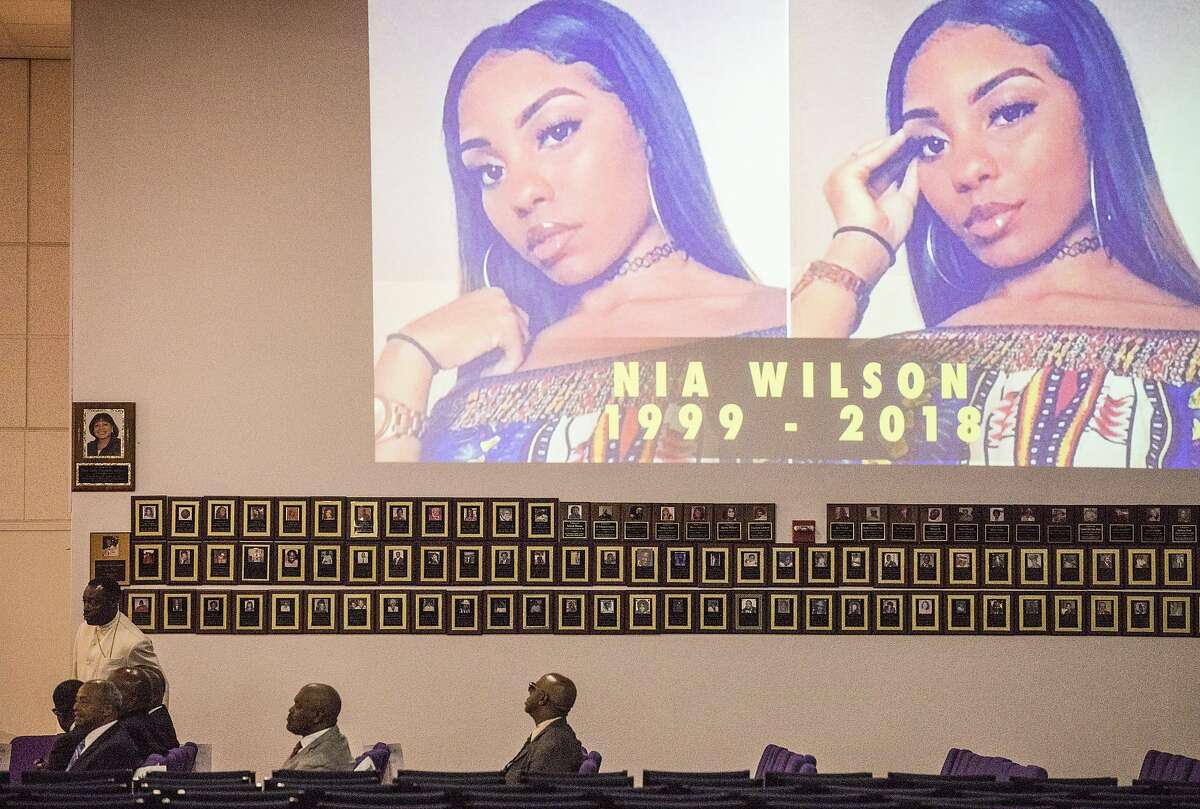 Mourners begin to arrive to attend a funeral service held for 18-year-old Nia Wilson of Oakland at Acts Full Gospel Church in Oakland, Calif. Friday, Aug. 3, 2018. Wilson was killed Sunday, July 22, 2018 at Macarthur Bart station in Oakland, Calif.