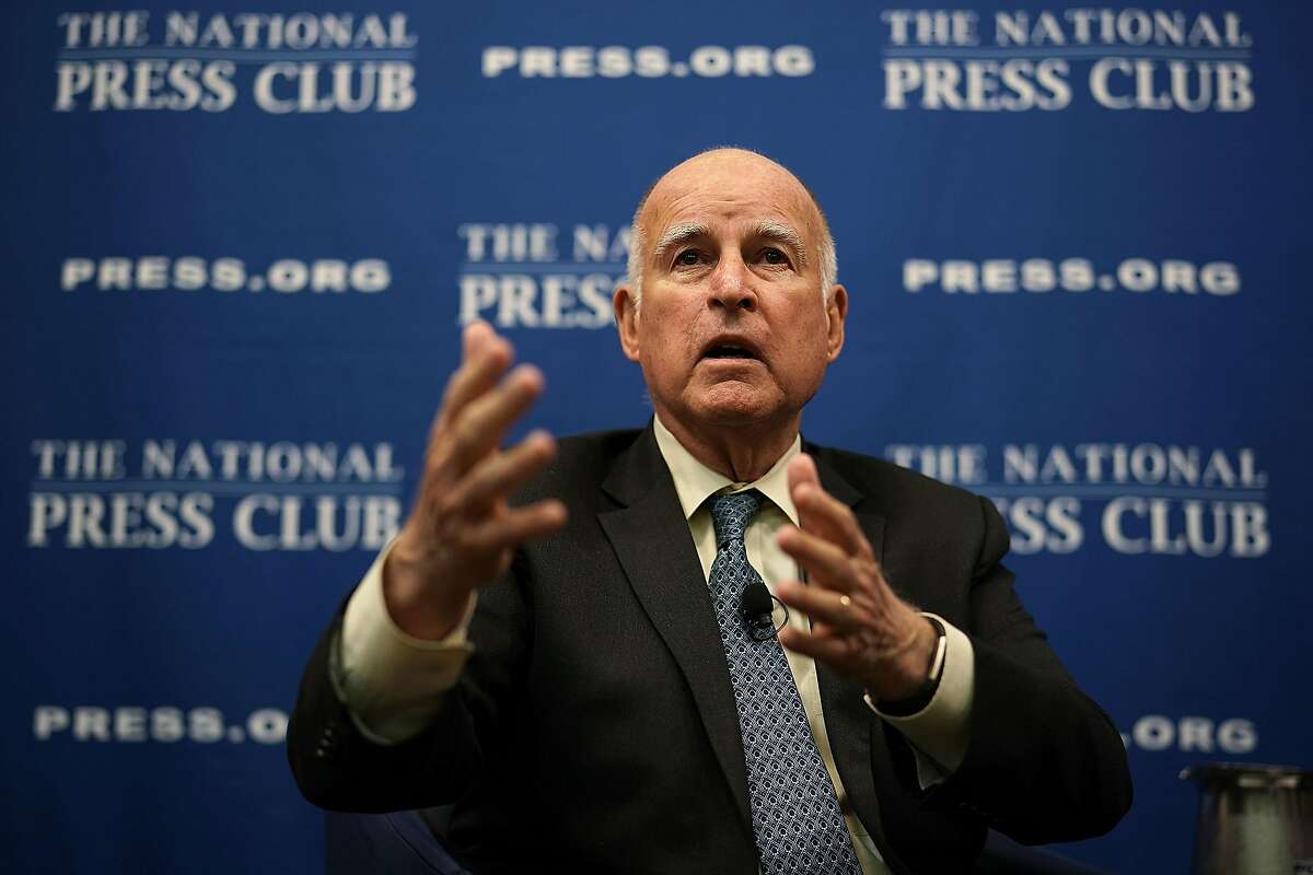 (FILES) In this file photo Gov. Jerry Brown (D-CA) speaks during an event at the National Press Club April 17, 2018 in Washington, DC. Rock icon Patti Smith will lead a fresh benefit concert to combat climate change on the sideline of talks in San Francisco, organizers said Wednesday. The September 14 concert will close a three-day "summit" of local leaders on climate change from around the world, and called by California's outgoing Governor Jerry Brown. / AFP PHOTO / ALEX WONGALEX WONG/AFP/Getty Images