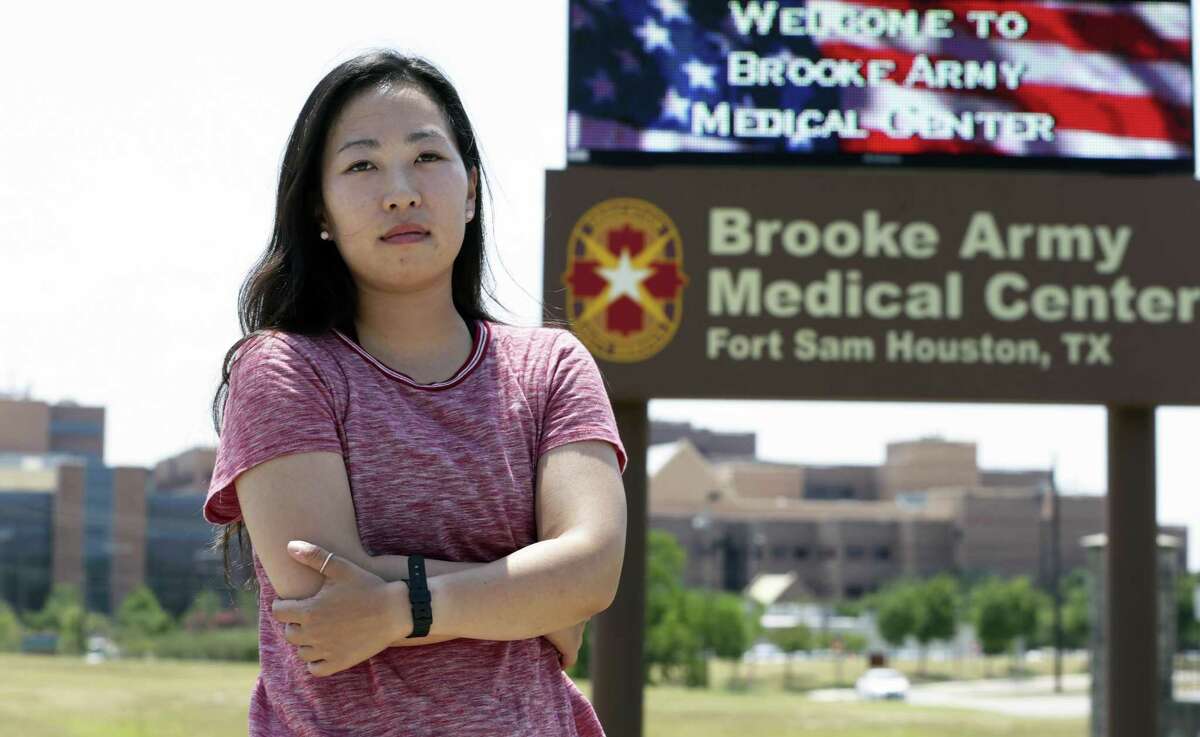 Yea Ji Sea, an Army specialist from South Korea, was discharged from the military Friday at Fort Sam Houston.