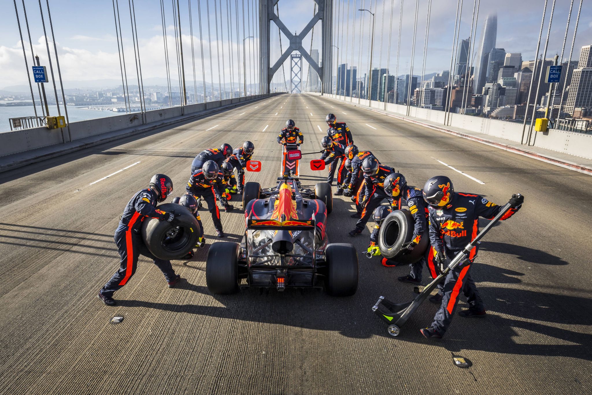 Formula 1 car races through SF, takes pit stop on Bay Bridge