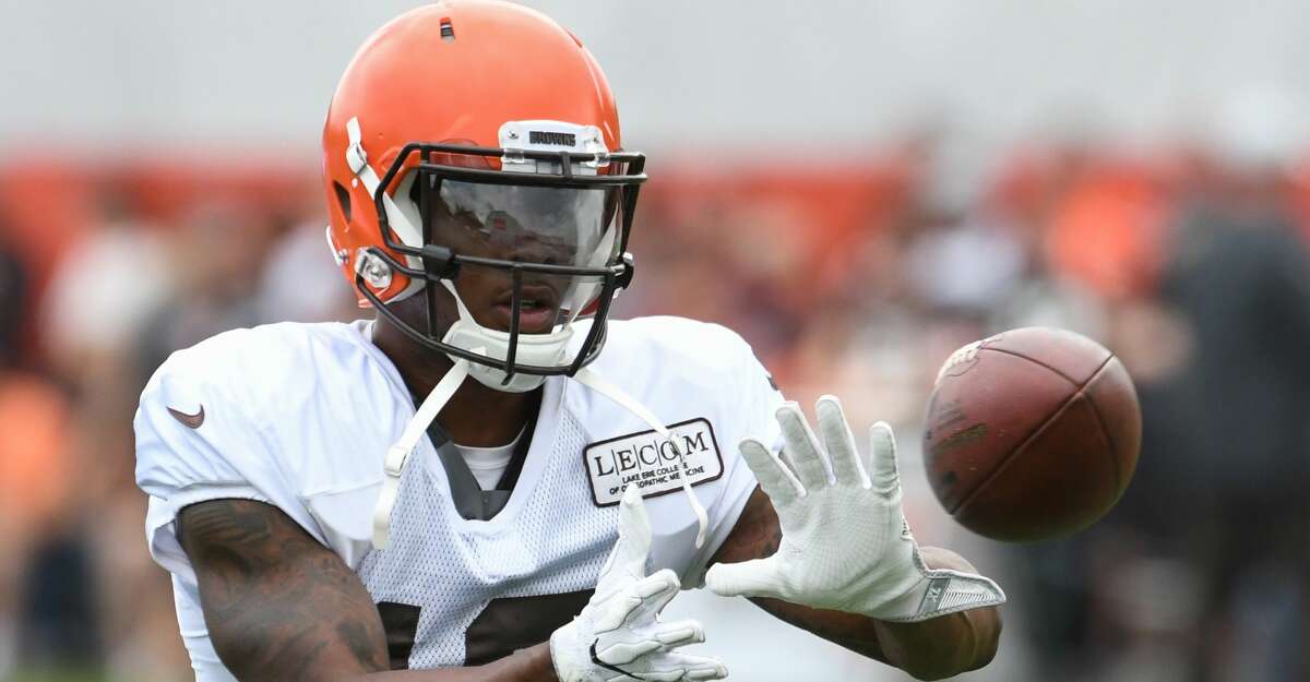 BEREA, OH - JULY 30: Wide receiver Corey Coleman #19 of the Cleveland Browns catches a pass during a training camp practice on July 30, 2018 at the Cleveland Browns training facility in Berea, Ohio. (Photo by Nick Cammett/Diamond Images/Getty Images)