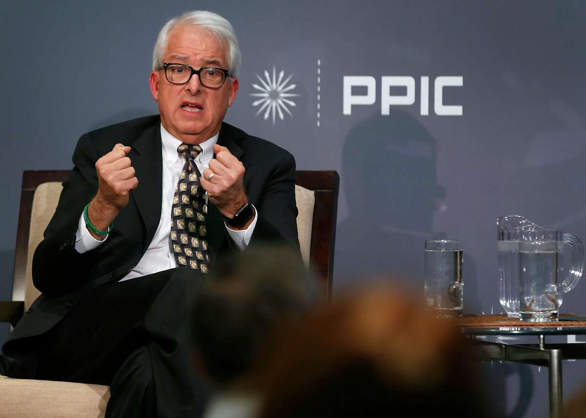 John Cox, a Republican candidate in the California gubernatorial race, meets in conversation with Public Policy Institute of California CEO Mark Baldassare in San Francisco, Calif. on Thursday, Dec. 7, 2017.
