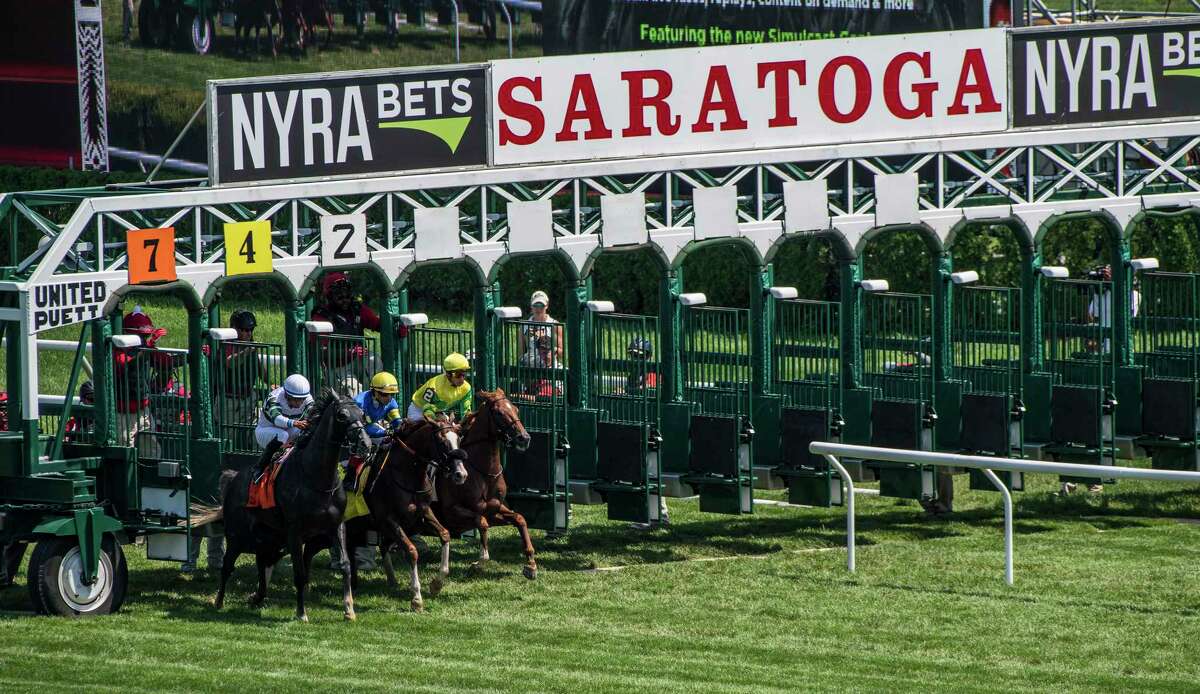 This is not a illusion. This is a three horse field for a $100,000 Stake Monday Aug. 6, 2018 at the Saratoga Race Course in Saratoga Springs, N.Y. There were 5 scratches in the 16th running of The New York Stallion Series "Cab Calloway Division". (Skip Dickstein/Times Union)