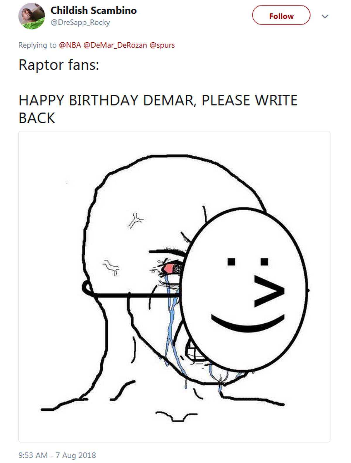 @DreSapp_Rocky: Raptor fans: HAPPY BIRTHDAY DEMAR, PLEASE WRITE BACK