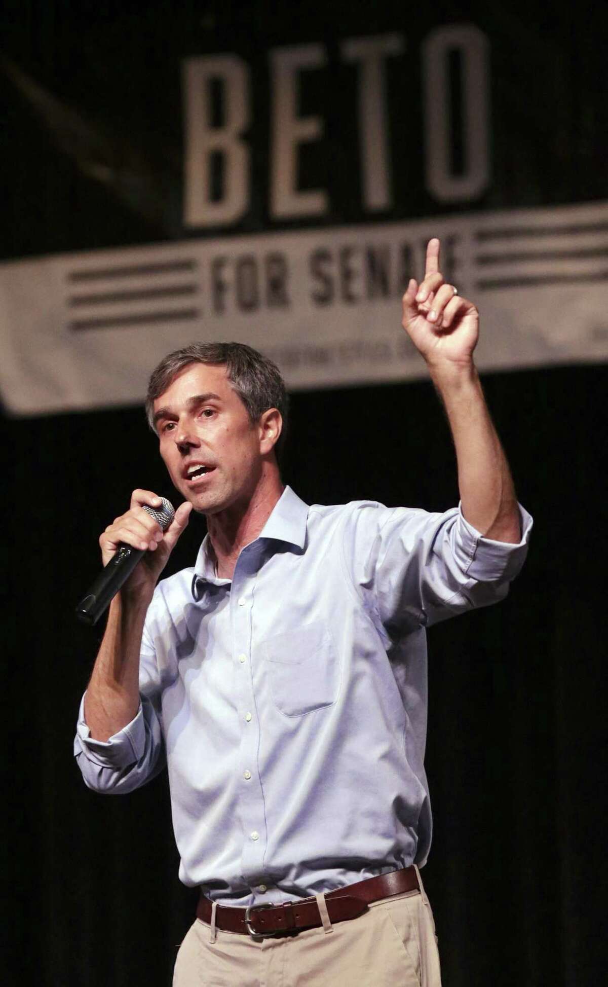 U.S. Congressman Beto O'Rourke hosts a campaign rally for educators at Carver Community Cultural Center on August 7, 2018.