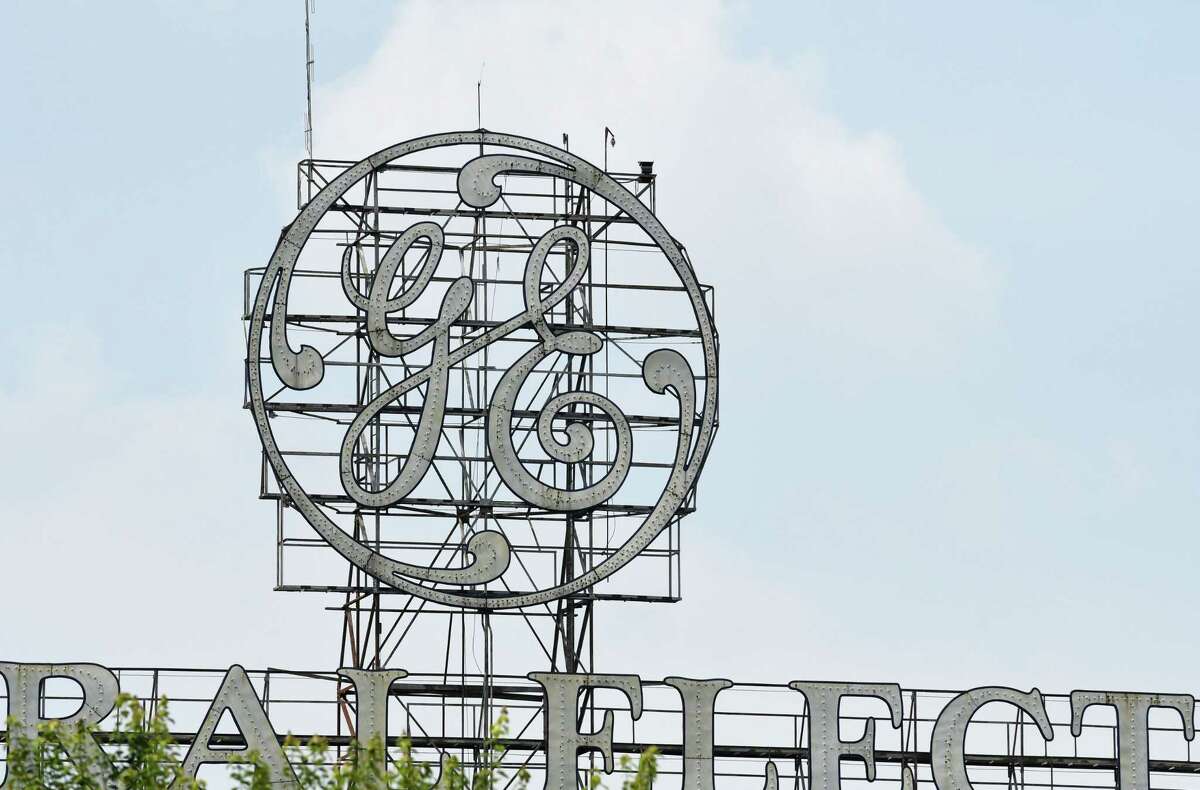 The General Electric sign is seen from Edison Avenue on Tuesday, Aug. 7, 2018, in Schenectady, N.Y. (Will Waldron/Times Union)