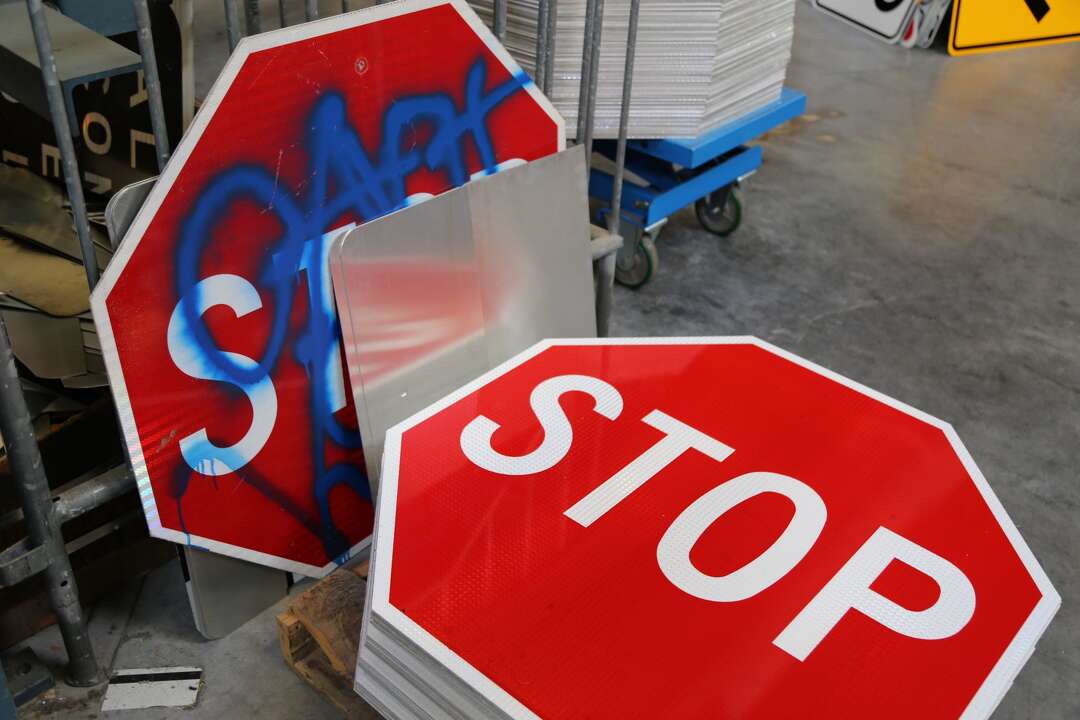 Inside the City of Houston's street sign making shop