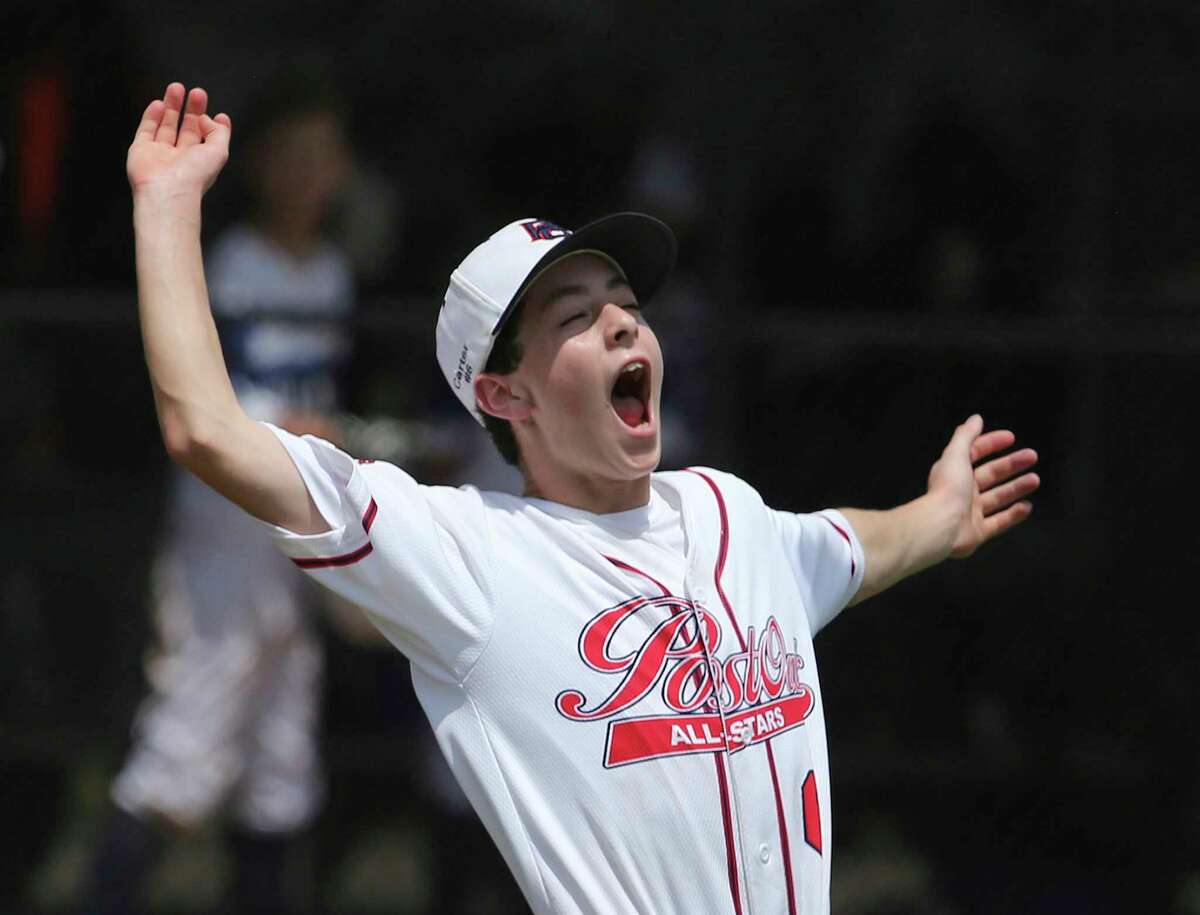 Texas East relief pitcher Carter Pitts celebrates following their 8-0 win over Oklahoma, earning them a trip to the World Series, at the Southwest Regional Little League tournament, Wednesday, Aug. 8, 2018, in Waco, Texas. (Rod Aydelotte/Waco Tribune-Herald via AP)