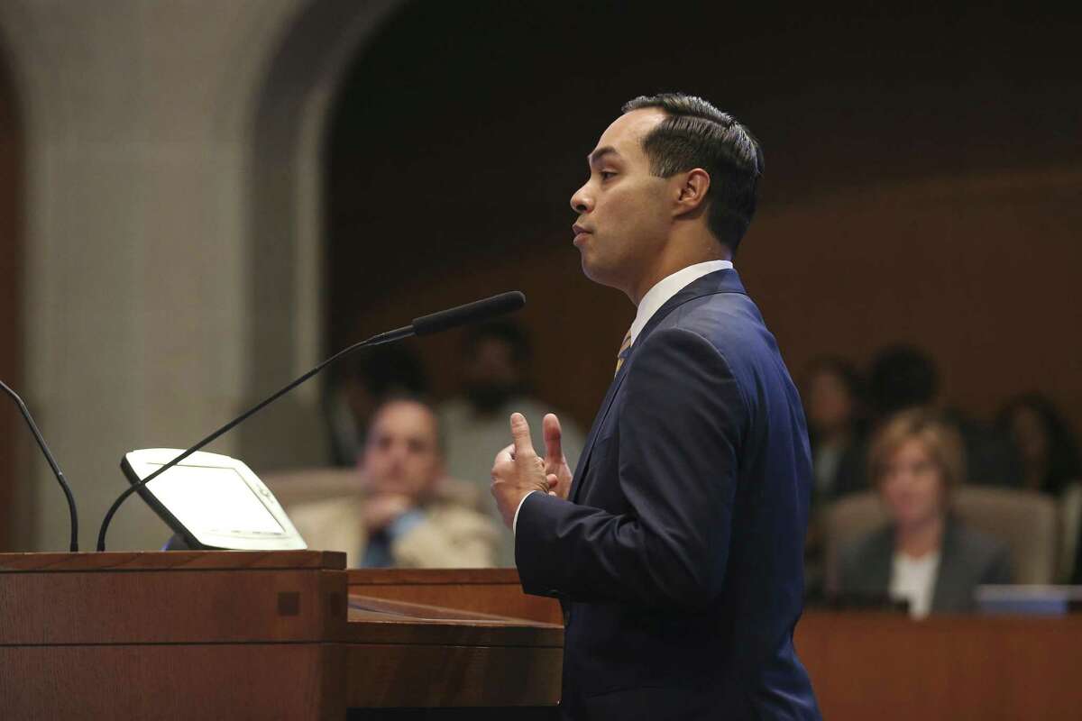 Former mayor and United States Secretary of Housing and Urban Development Julian Castro speaks in favor of the proposal for a citywide paid sick leave ordinance during a public hearing at the San Antonio City Council Chambers, Wednesday, August 8, 2018.